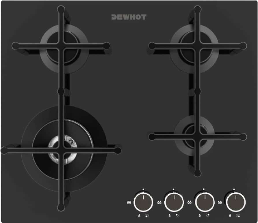 Dew Hot 60cm 4 Burner Tempered Glass Gas Hob