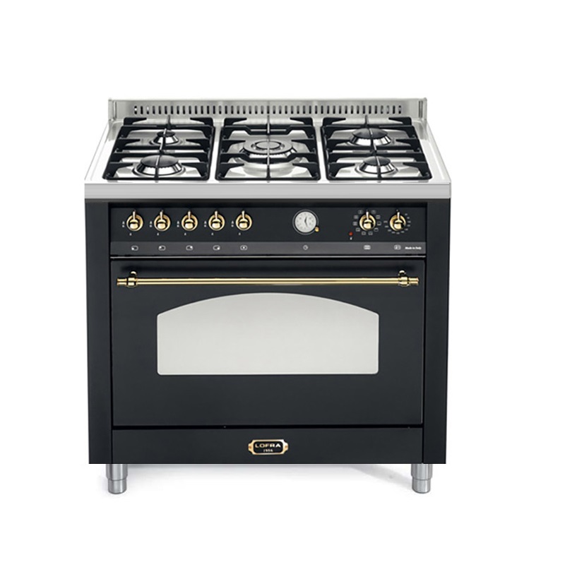 Lofra 90cm 5 Gas Burners With Multifunction Oven - Black And Gold